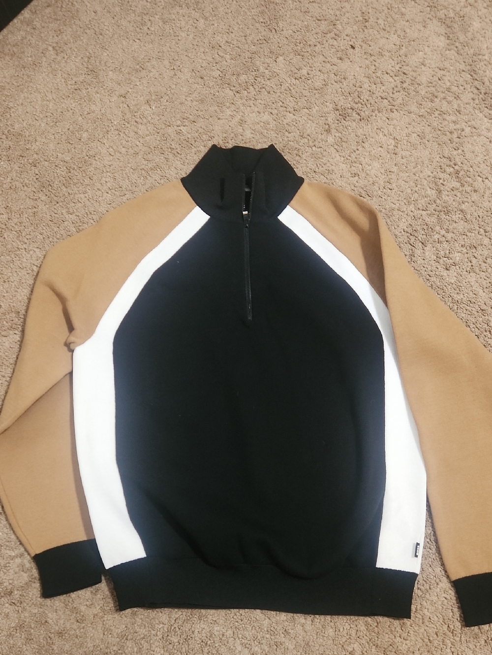 HUGO Black, White & Camel Half-Zip Sweater